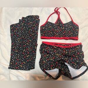 Black Floral Swim Set with Red Trim